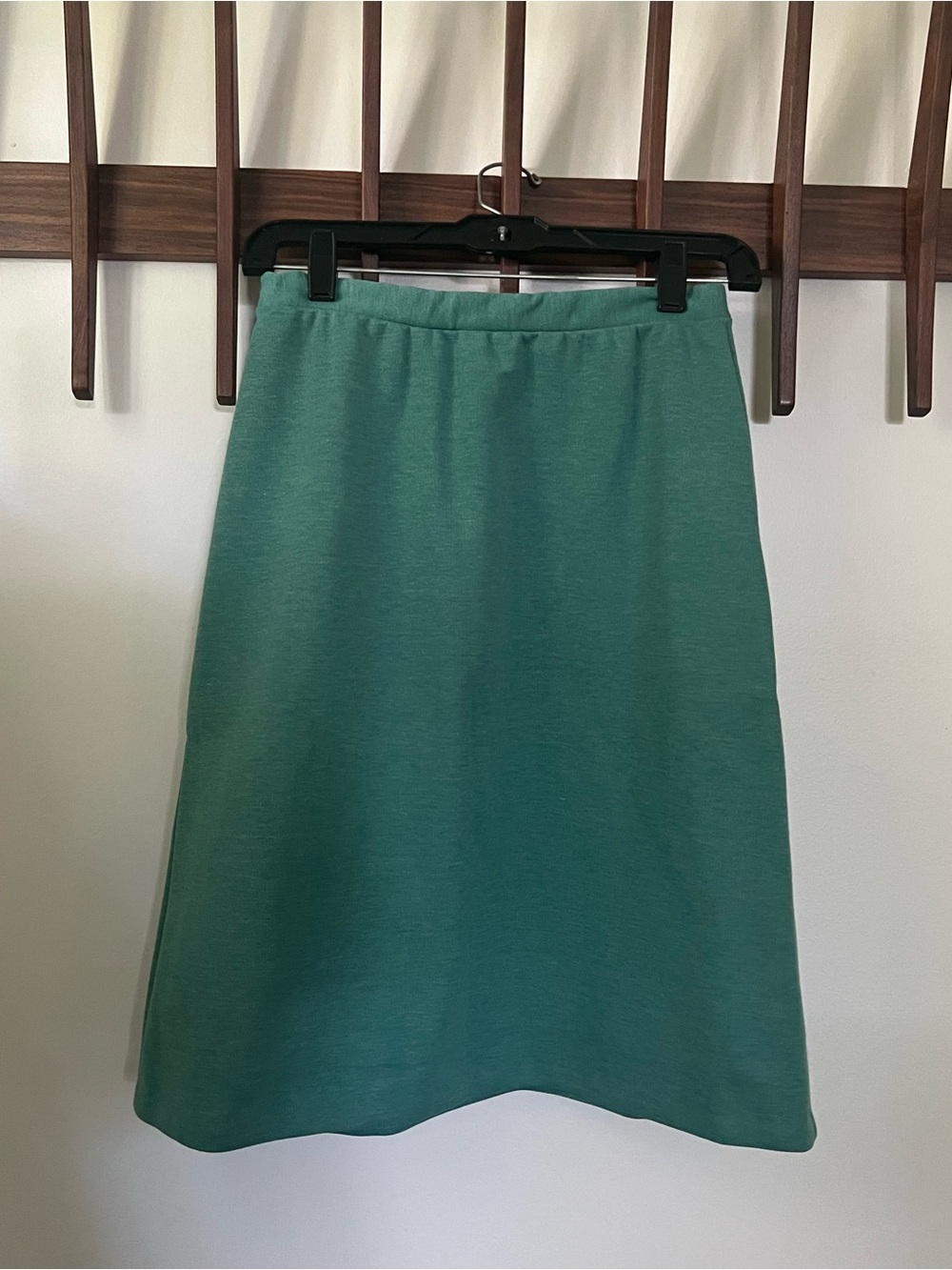Vintage Womens Aileen Teal Green Elastic Waist A-Line Knee Length Skirt